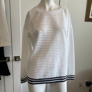 ASKYA LS Boatneck Summer Neutral Breathable Striped Top White B&W Hem Cuffs S